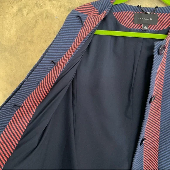 Ann Taylor Striped Woven Collarless Mod Top Coat - Picture 7 of 9